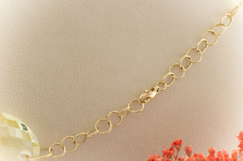 Collier Kette mit Citrin & Rauchquarz in 750er Gelbgold 48 cm lang 