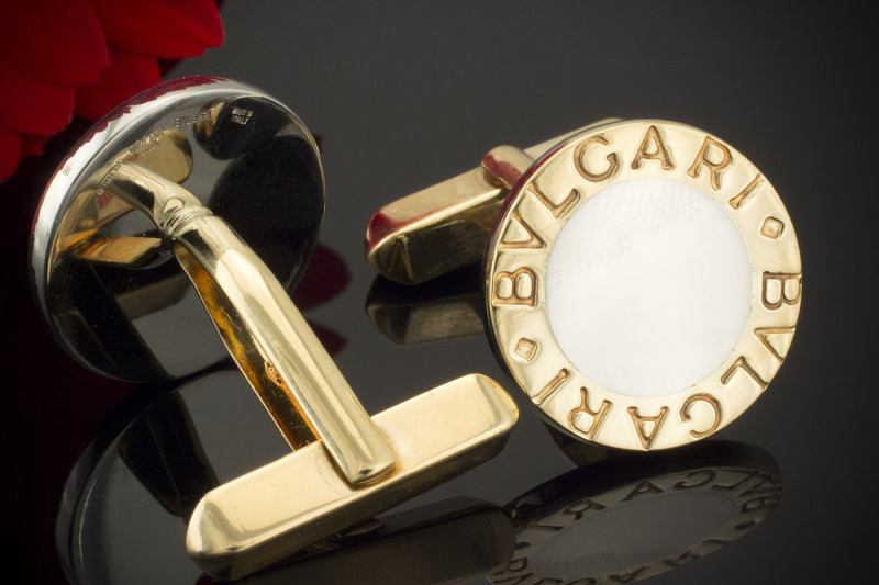 Bulgari BVLGARI Manschettenknöpfe Rund in 750er Gelbgold & Stahl Bicolor 