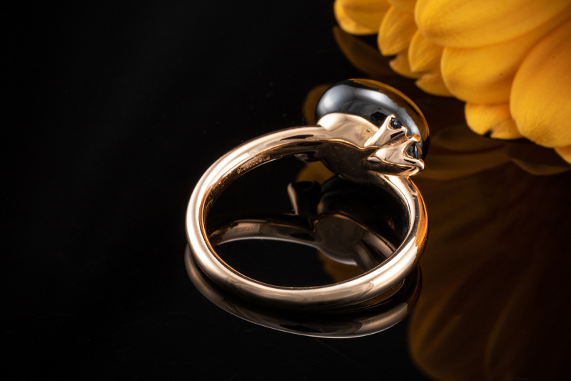 Pomellato Designer Ring mit Onyx und Saphir in 750er Rosegold Rotgold 