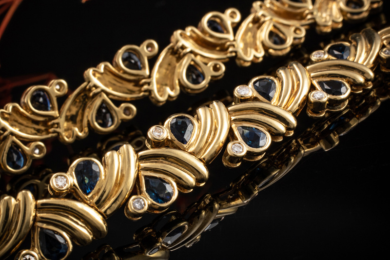 Armband mit Saphir Tropfen und Diamanten Brillanten 750er Gelbgold 