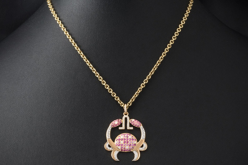 Jazychic Krebs Sternzeichen Anhänger Pink Saphir Diamanten in Roségold 