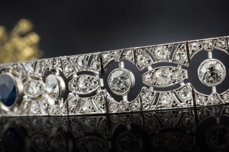 Antikes Art Déco Armband mit Saphir und Altschliff Diamanten Platin 950 