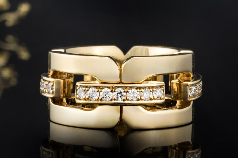 Odenwald Glieder Ring mit Diamanten massiv gefertigt in 750er Gelbgold 