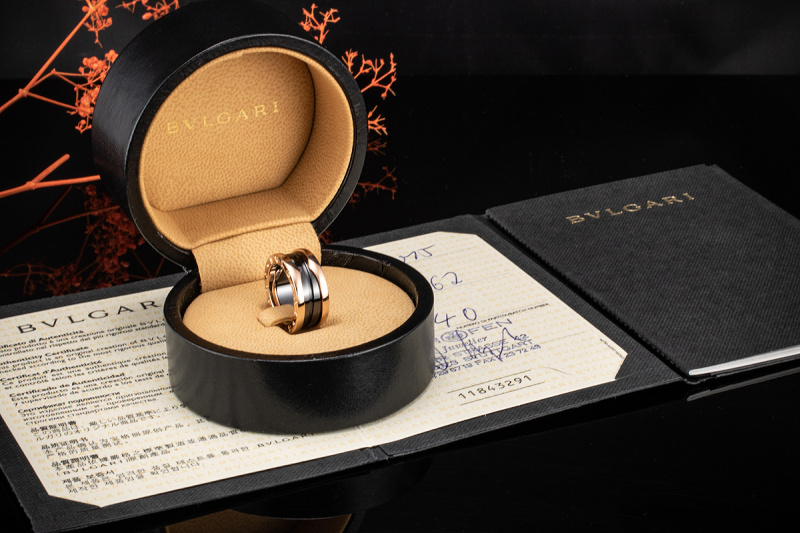 BVLGARI Bulgari B.zero1 2-Band Ring Schwarze Keramik Rosegold Full Set 