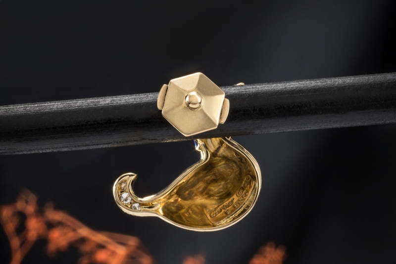 Cartier Pin Brosche Ente Duck mit Emaille und Diamanten in Gelbgold 750 