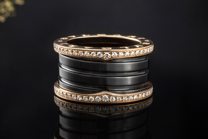 BVLGARI B.zero1 4-Band Ring Schwarze Keramik Diamanten 750er Roségold 53 