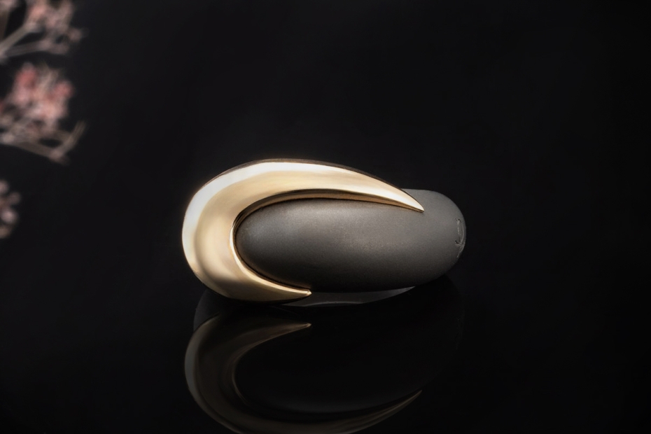 Pomellato Ring Titanio Graue Titan Arbeit Schwung in 750er Gold Größe 53 