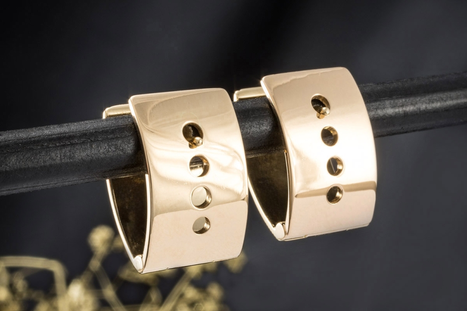 Wellendorff Vintage Ohrringe Creolen Blau Grau Diamanten in Gelbgold 750 