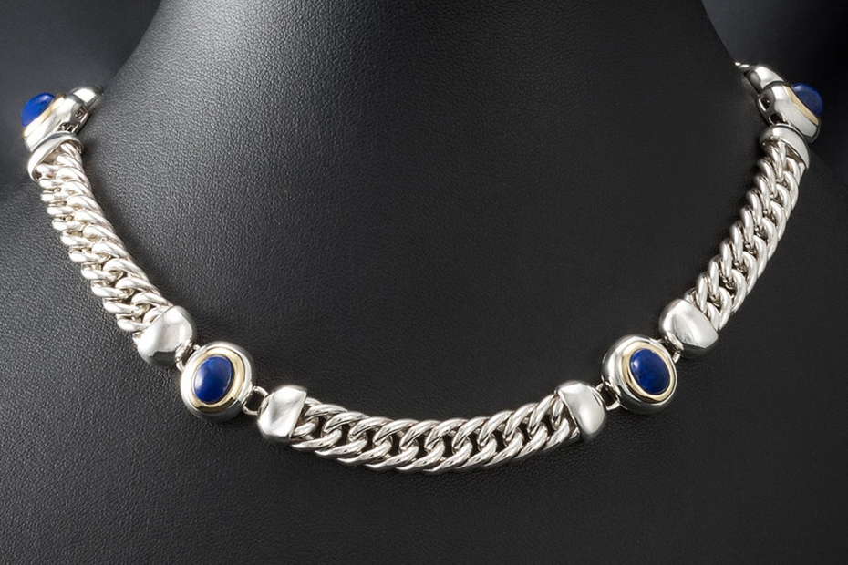 Tiffany & Co Schmuckset Vintage Collier Ring Lapislazuli Silber und Gold 