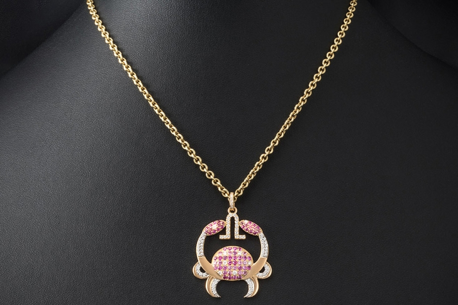 Jazychic Krebs Sternzeichen Anhänger Pink Saphir Diamanten in Roségold 