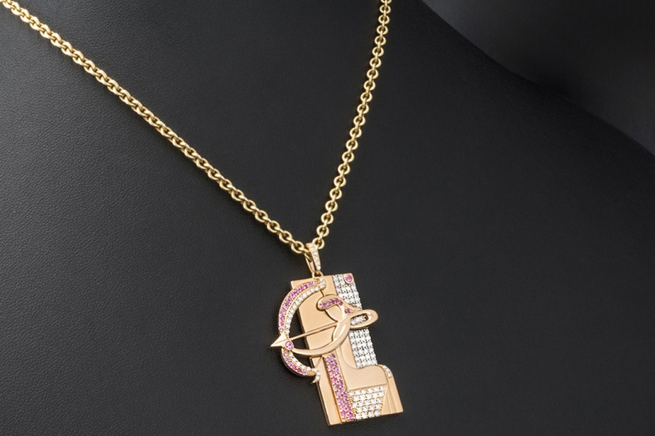 Jazychic Schütze Sternzeichen Anhänger Pink Saphir Diamanten in Roségold 