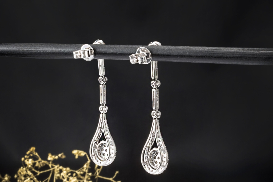 Lange Tropfen Ohrringe Ohrhänger Ohrstecker Diamanten in 750er Weißgold 