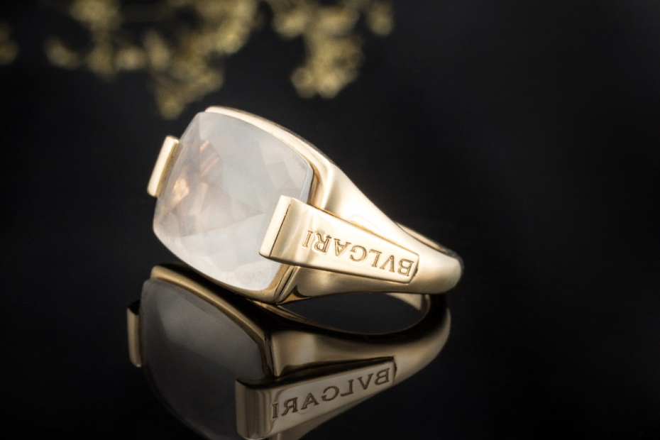 BVLGARI Ring Metropolis mit Quarz facettiert Massive Arbeit Gelbgold 750 