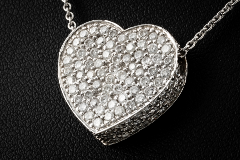 Al Coro Herz Collier Kette mit Anhänger mit Diamanten in 750er Weißgold 