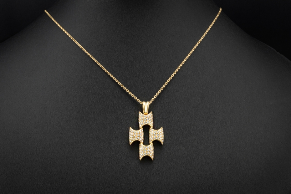 Victor Mayer Anhänger im Kreuz Design mit Diamanten in 750er Gelbgold 
