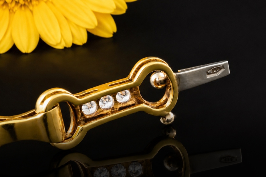 Armband Reitsport Pferdetrense mit Diamanten in Gelbgold 750 Handarbeit 