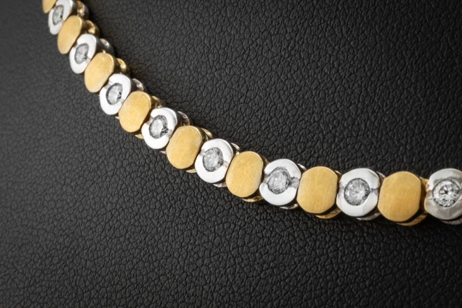 Tenniscollier Kette mit Diamanten Handarbeit in 750er Gelbgold Weißgold 
