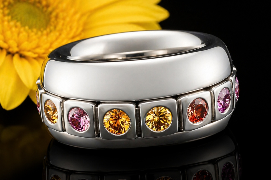 Odenwald Eternity Drehring Tango mit bunten Saphiren Massiv Weißgold 750 