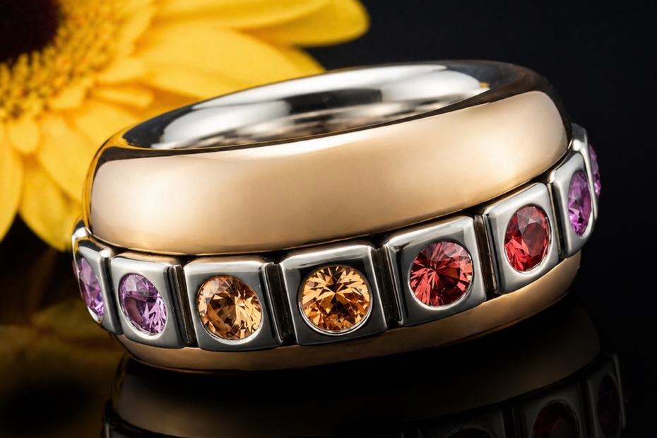 Odenwald Eternity Drehring Tango mit bunten Saphiren Massiv Roségold 750 
