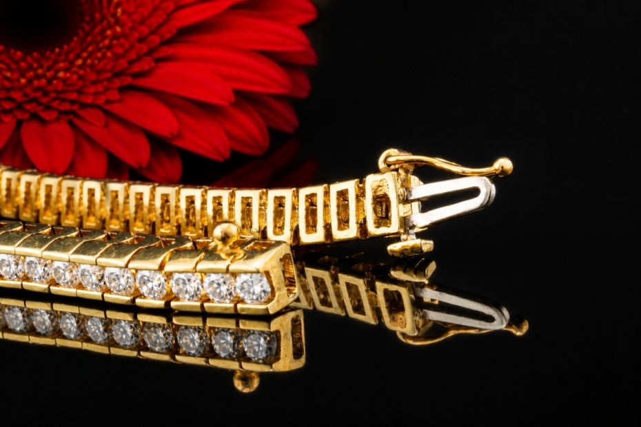 Klassisches Tennisarmband Exklusive Arbeit mit Diamanten in Gelbgold 750 