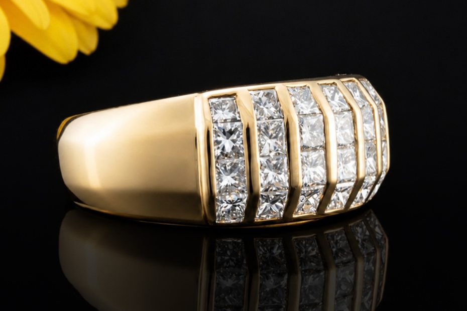 Exklusiver Wempe Ring Eckige Diamanten im Carreeschliff in Gelbgold 750 