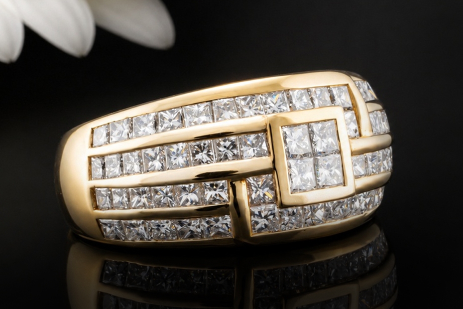 Wempe Ring Architektonisches Design mit Carré Diamanten in Gelbgold 750 
