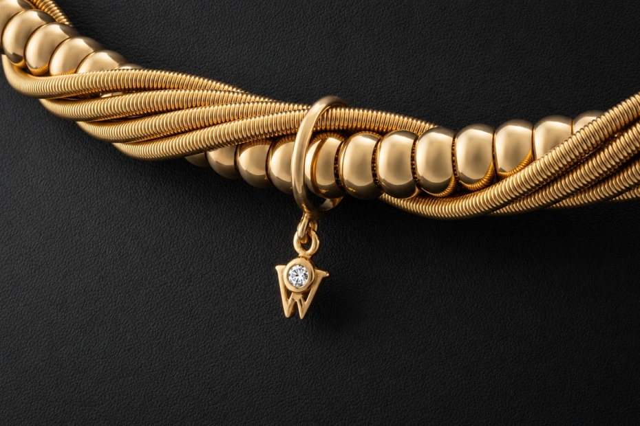 Wellendorff Collier Seidenkordel Sondermodell Diamant Massiv in Gelbgold 