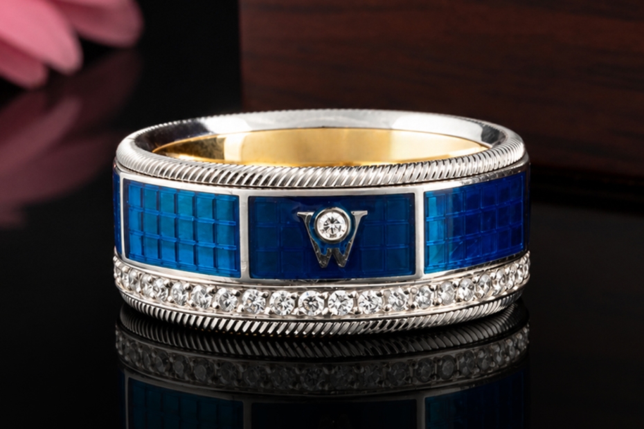 Wellendorff Ring Blaue Lagune Drehring mit Diamanten in 750er Weißgold 