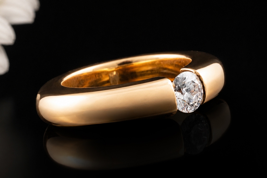 Massiver Solitär Ring Spannring mit Diamant 0,52 Carat in 750er Roségold 