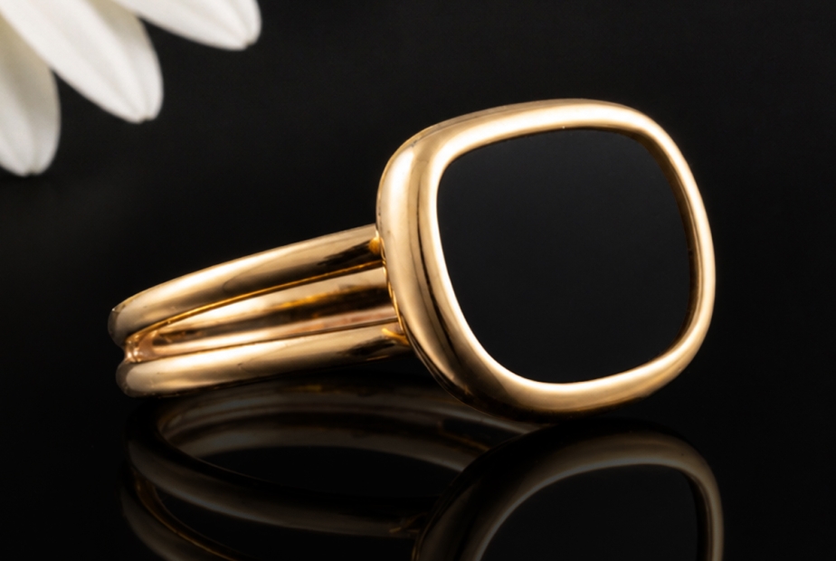 Roberto Coin Ring Schwarze Jade Asymmetrisches Design in 750er Roségold 
