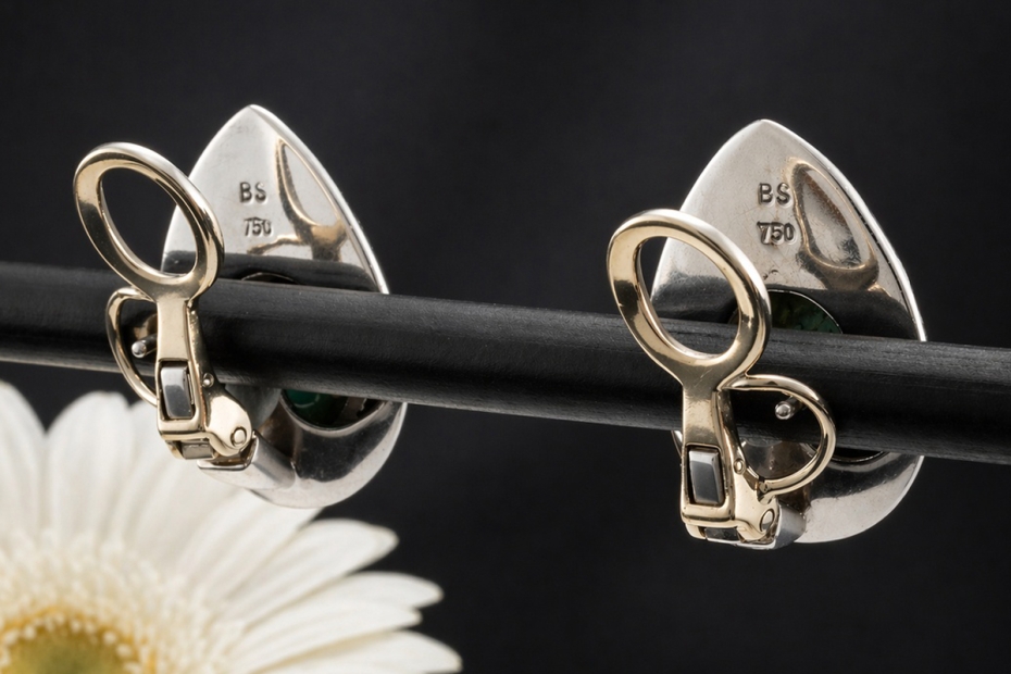 Tropfen Ohrringe Ohrstecker mit Clip Türkis und Diamanten 750er Weißgold 