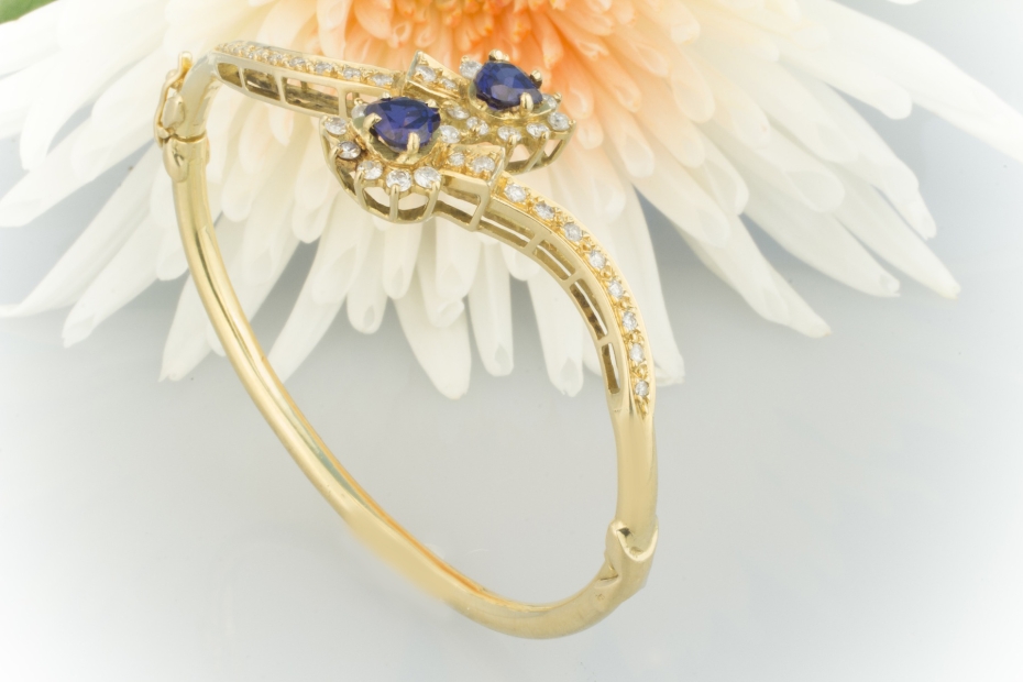 Herz Saphir Armreif Diamant Armband Goldschmiedearbeit 750 Gelbgold 