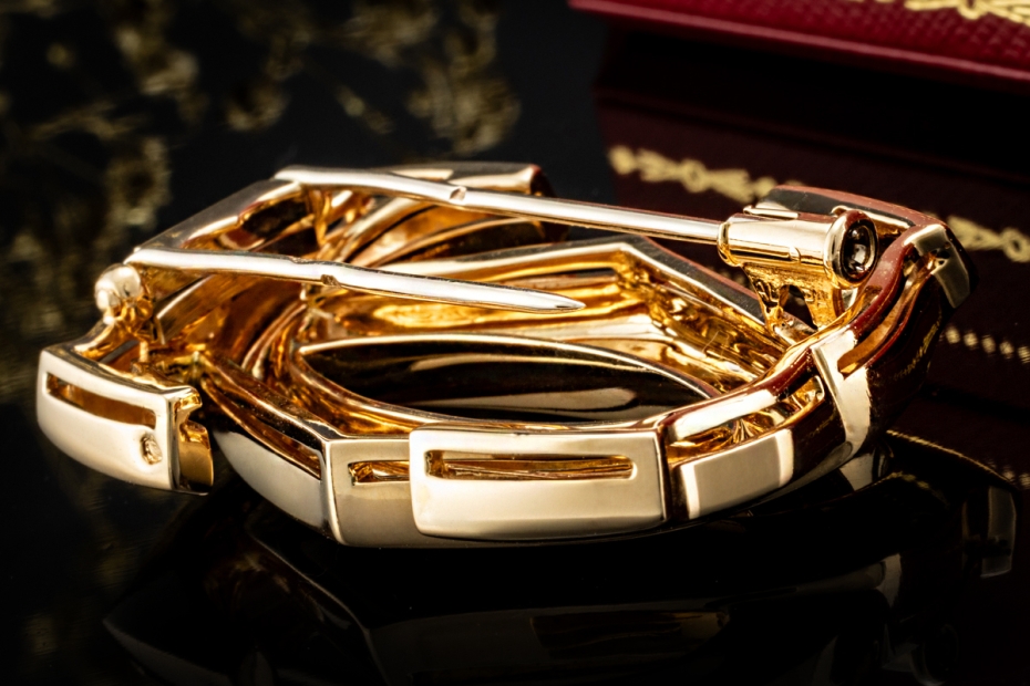 Cartier Brosche Pénélope Doppel C Vintage Nadel in 750er Gelbgold OVP 