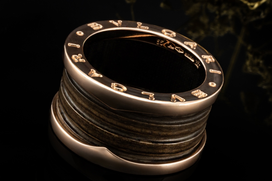 BVLGARI B.zero1 Ring 4-Band Marmor Braun Naturstein 750er Roségold Gr 55 