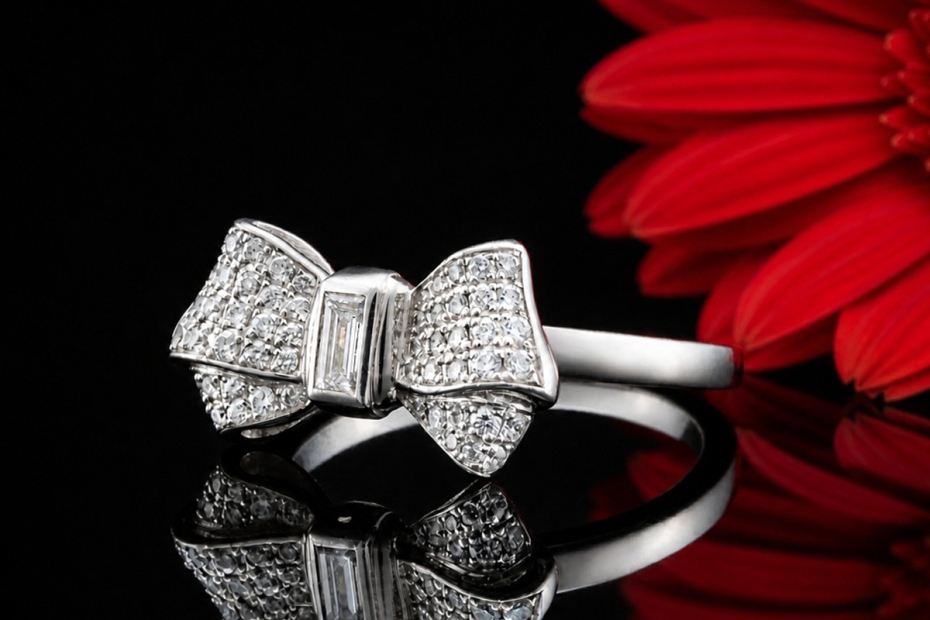 Chopard Ring Schleife mit Baguette Solitär und Diamanten in Weißgold 750 