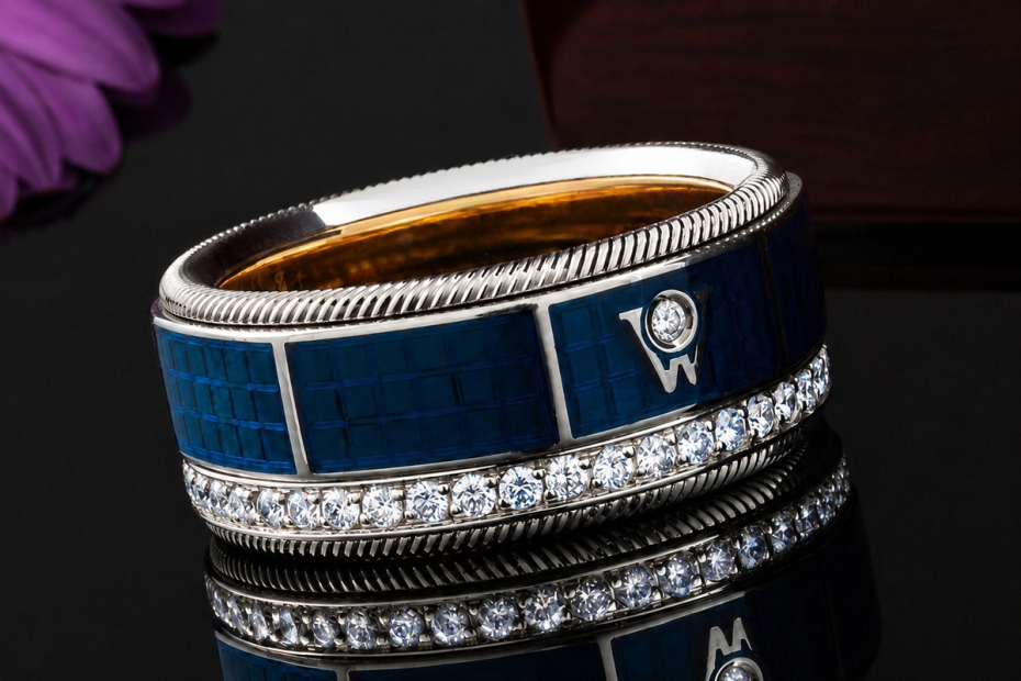 Wellendorff Ring Blaue Lagune Drehring Weißgold mit Diamanten Full Set 