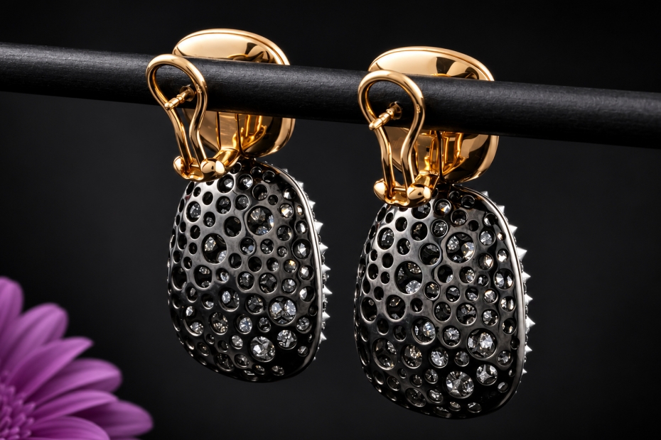Hollfelder Punk-Couture Ohrringe Ohrhänger Graue Diamanten in 750er Gold 