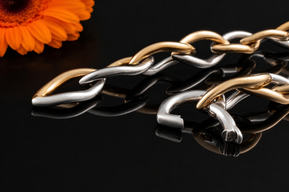 Clioro Armband Italienische Bicolor Handarbeit Weißgold und Roségold 750 