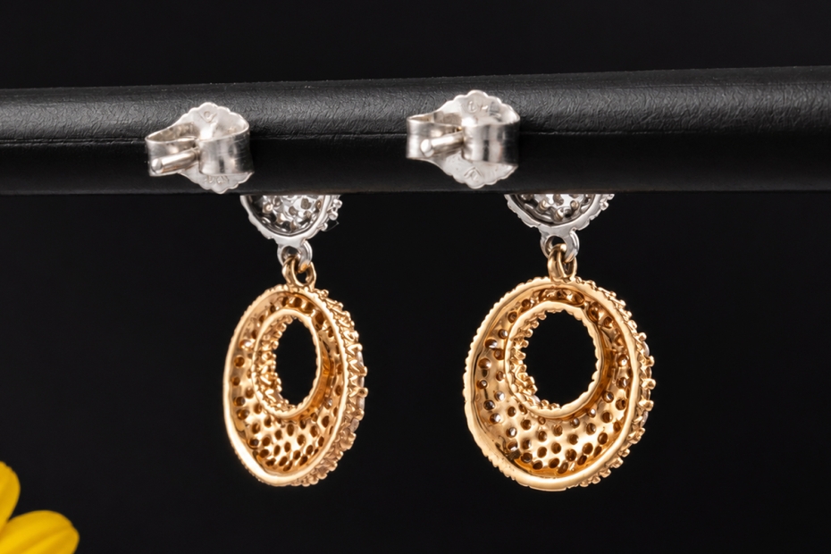 Runde Bicolor Ohrstecker Ohrhänger Diamanten 750er Roségold und Weißgold 
