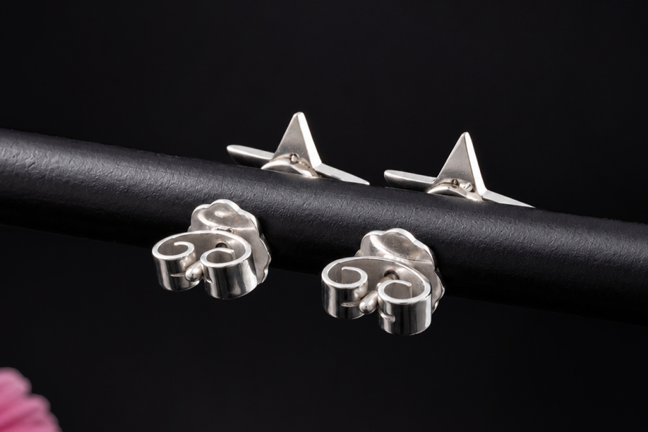 Hollfelder asymmetrische Stern Ohrstecker mit Diamanten in Weißgold 750 
