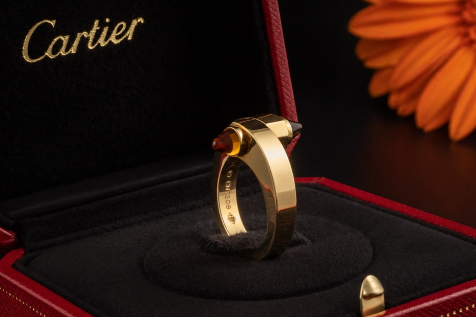 Cartier Menotte Ring mit Citrin Gelbgold 750 Full Set Neuwertige Rarität 