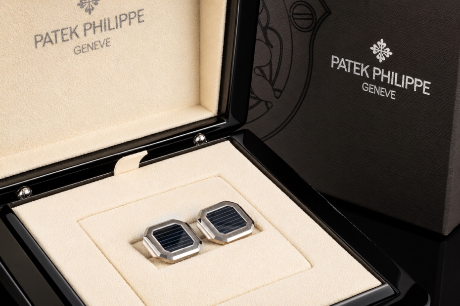 Patek Philippe Cubitus Weißgold Manschettenknöpfe Sonnenschliff Blau OVP 