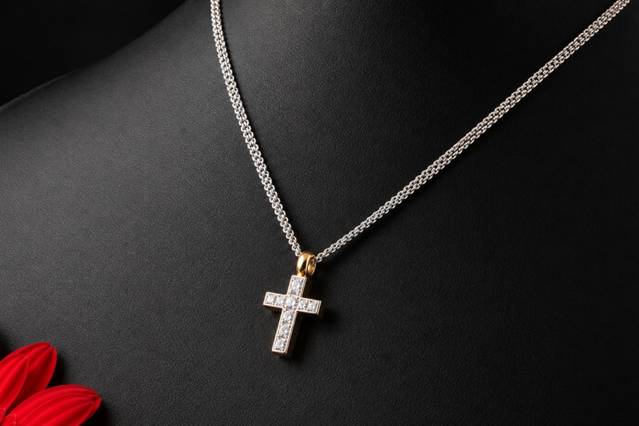 Hans Dieter Krieger Wende-Kreuz Collier Rubine & Diamanten in 750er Gold 