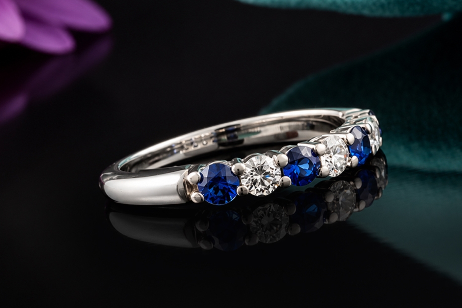 Tiffany & Co. Forever Ring Halbmemoire Saphire & Diamanten in Platin 950 