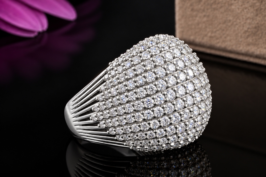 Hollfelder Prachtvoller Cocktailring mit 5 Ct. Diamanten in Weißgold 750 