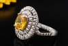 Cocktailring Gelber Saphir mit Diamanten Ring in Weißgold 750 Handarbeit 