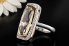 Ring Langer facettierter Citrin mit Diamanten in Weißgold 750 Handarbeit 