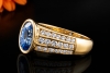 Ovaler Saphir Ring mit Diamanten in 750er Gelbgold Goldschmiedearbeit 