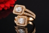 Double Baguette Ring eckig mit Diamanten und Brillanten in Roségold 750 