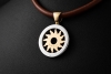 BVLGARI Tondo Sun Collier Kette Leder Braun Anhänger Sonne in 750er Gold 